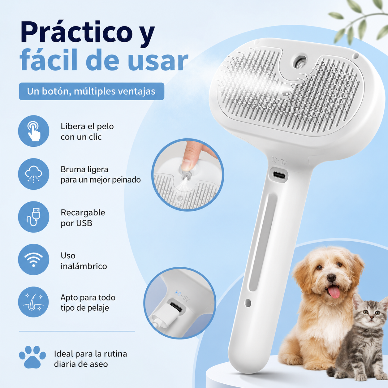 Set de Cepillo + Spray Antipelo 3 en 1 🐾